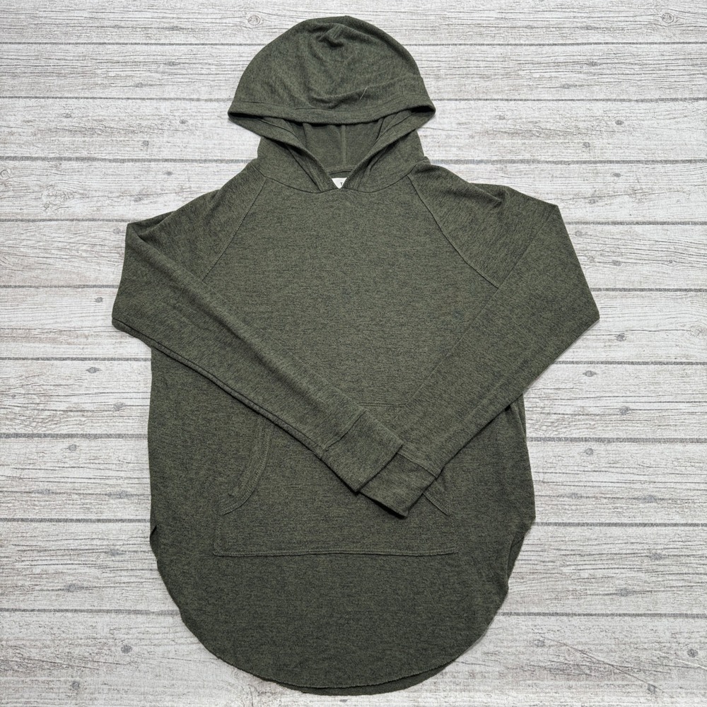 TNA Aritzia Hoodie Womens XS Olive Green Curved Hem Slim Fit Pullover Athleisure